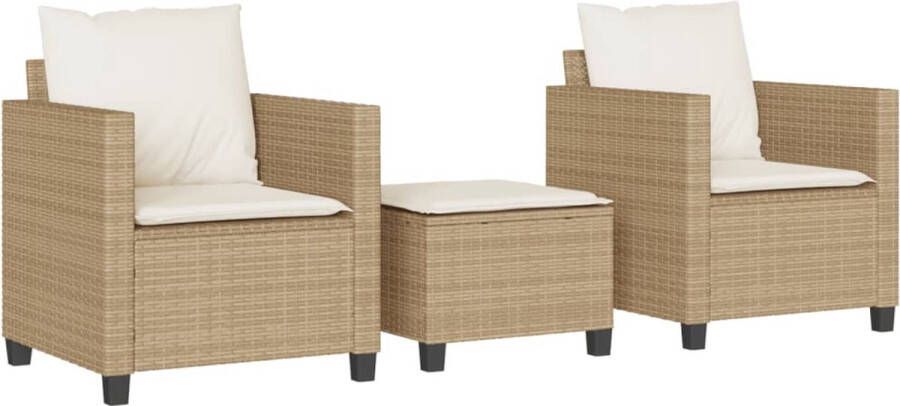 VidaXL 3-delige Bistroset met kussens poly rattan beige