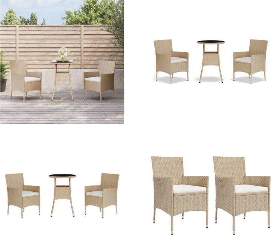 VidaXL 3-delige Bistroset met kussens poly rattan beige Bistroset Bistrosets Bistro Set Bistrotafel