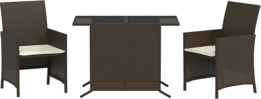 VidaXL 3-delige Bistroset met kussens poly rattan bruin