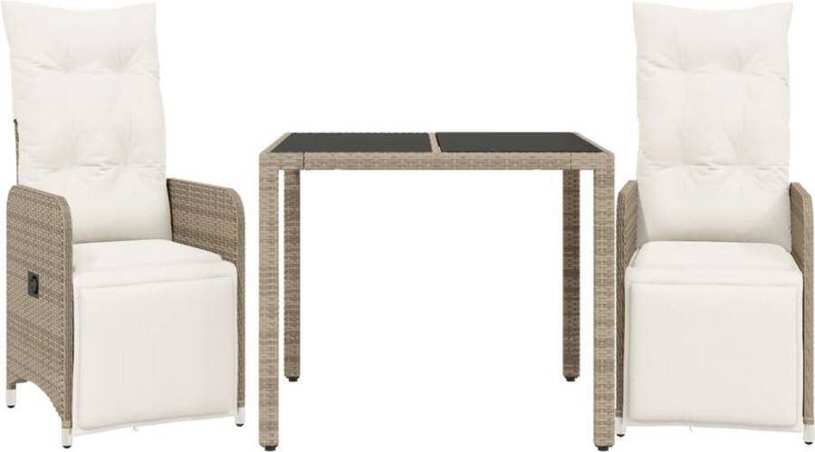 VidaXL 3-delige Bistroset met kussens poly rattan bruin