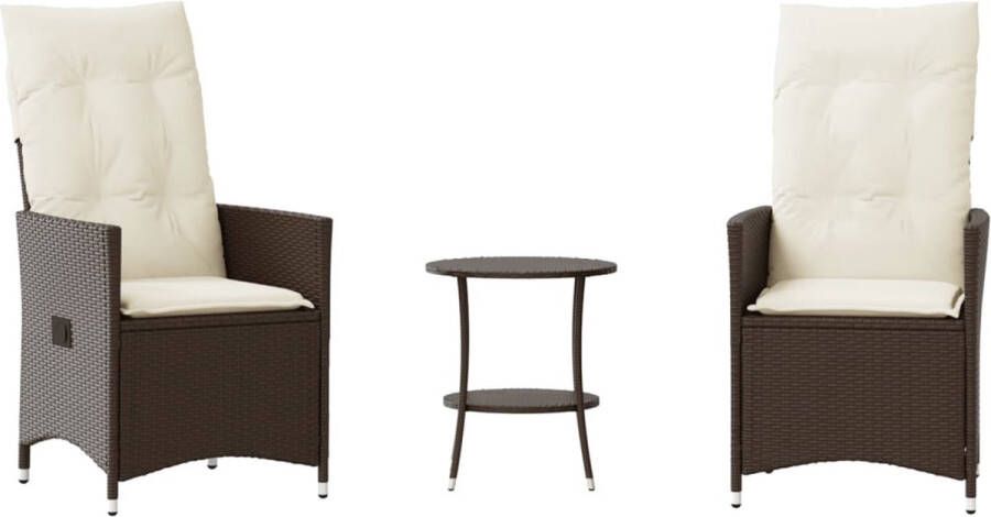 VidaXL 3-delige Bistroset met kussens poly rattan bruin