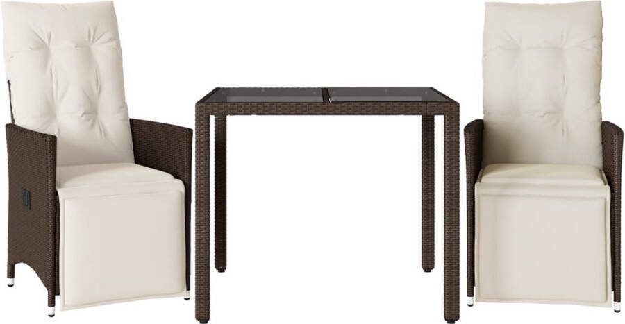 VidaXL 3-delige Bistroset met kussens poly rattan bruin