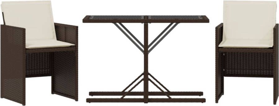 VidaXL 3-delige Bistroset met kussens poly rattan bruin