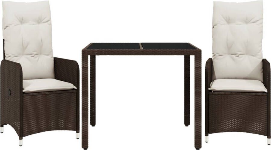 VidaXL 3-delige Bistroset met kussens poly rattan bruin