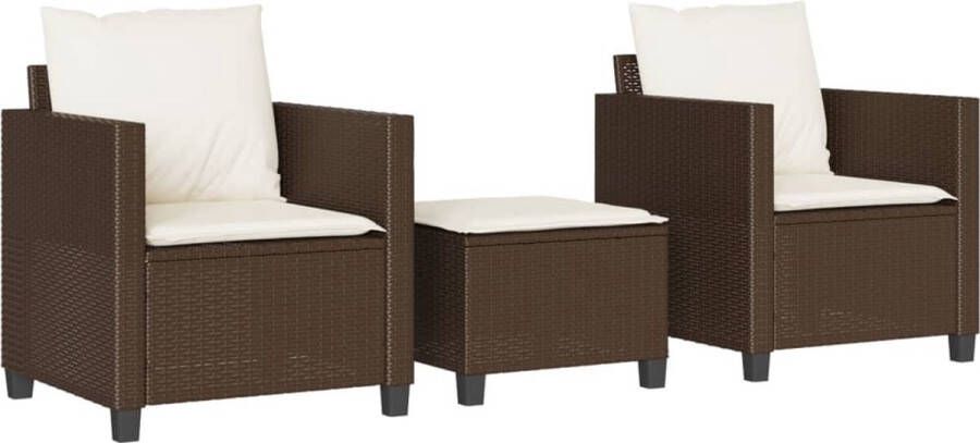 VidaXL 3-delige Bistroset met kussens poly rattan bruin