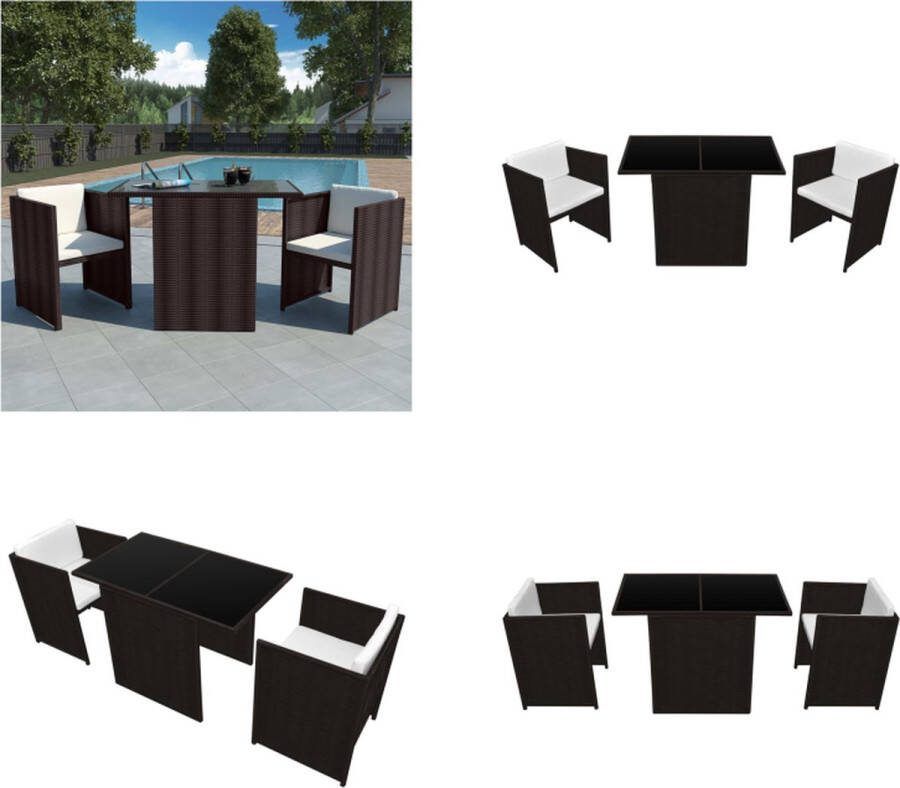 VidaXL -3-delige-Bistroset-met-kussens-poly-rattan-bruin Eettafel Met Stoelen Voor In De Tuin Eettafels Met Stoelen Voor In De Tuin Tuinmeubilair Tuintafel En Stoelen