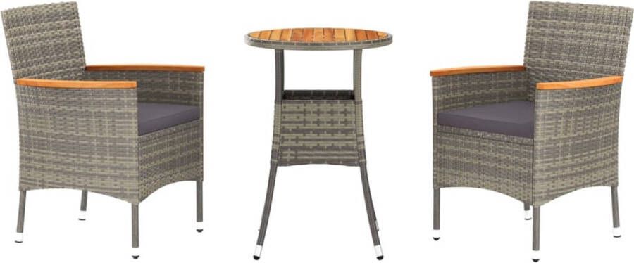 VidaXL 3-delige Bistroset met kussens poly rattan grijs