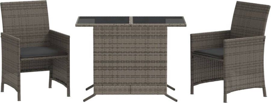 VidaXL 3-delige Bistroset met kussens poly rattan grijs