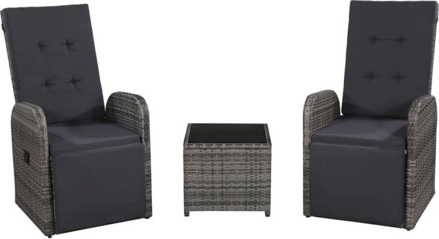 VidaXL -3-delige-Bistroset-met-kussens-poly-rattan-grijs