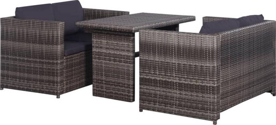 VidaXL -3-delige-Bistroset-met-kussens-poly-rattan-grijs