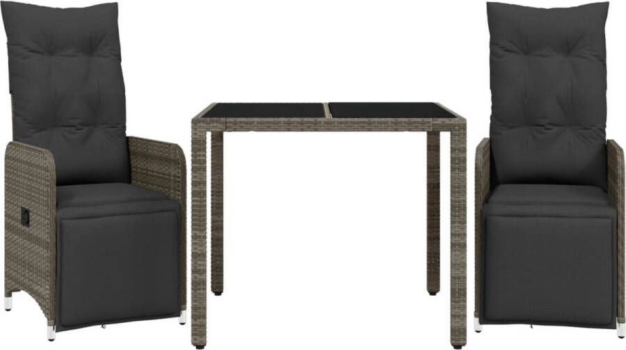VidaXL 3-delige Bistroset met kussens poly rattan grijs