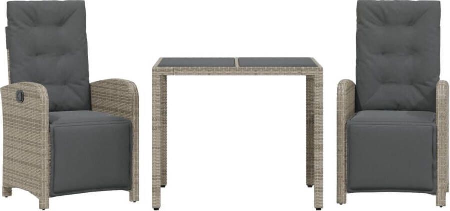 VidaXL 3-delige Bistroset met kussens poly rattan grijs