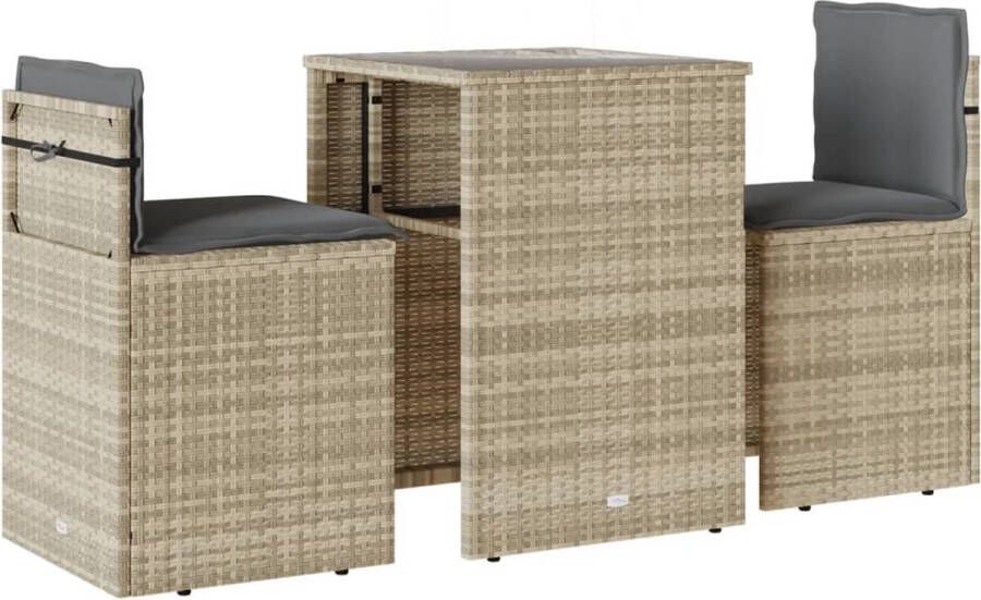VidaXL 3-delige Bistroset met kussens poly rattan lichtgrijs