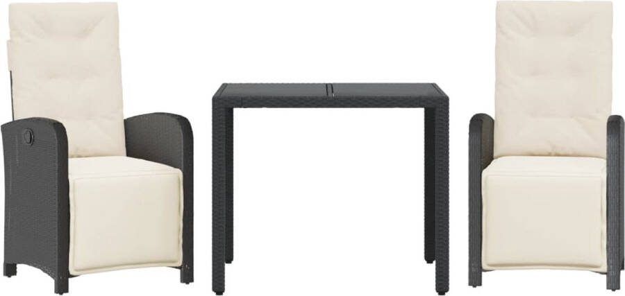 VidaXL 3-delige Bistroset met kussens poly rattan zwart