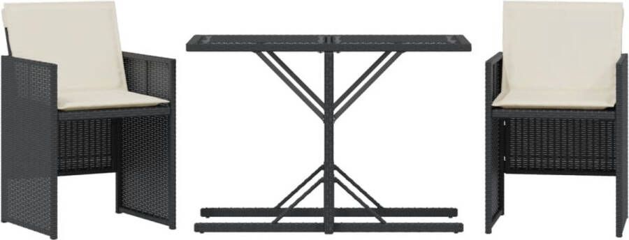VidaXL 3-delige Bistroset met kussens poly rattan zwart