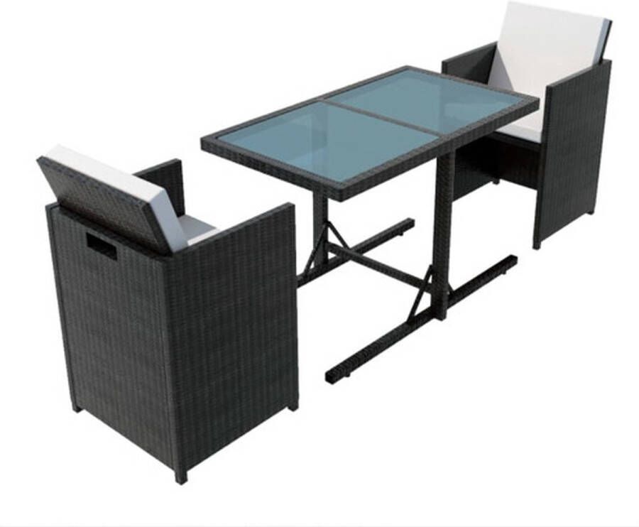 VidaXL -3-delige-Bistroset-met-kussens-poly-rattan-zwart