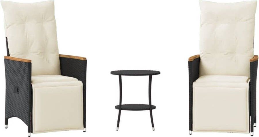 VidaXL 3-delige Bistroset met kussens poly rattan zwart