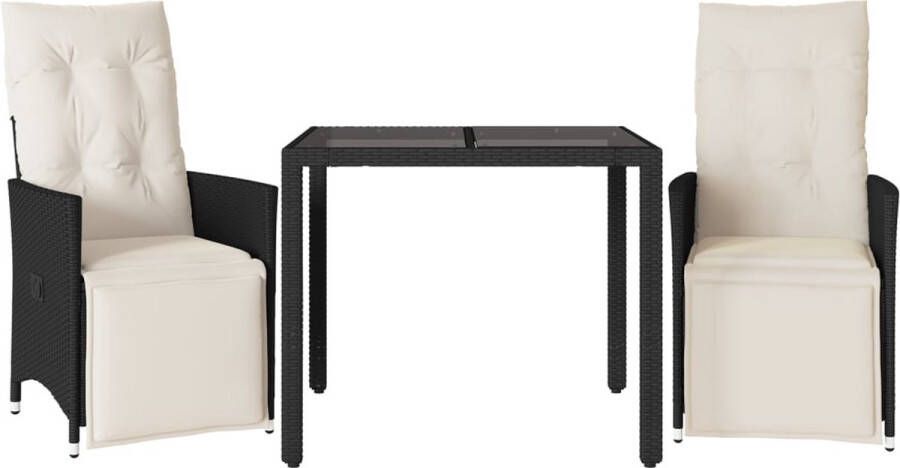 VidaXL 3-delige Bistroset met kussens poly rattan zwart
