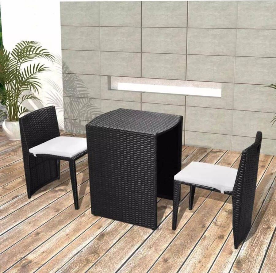 VidaXL -3-delige-Bistroset-met-kussens-poly-rattan-zwart