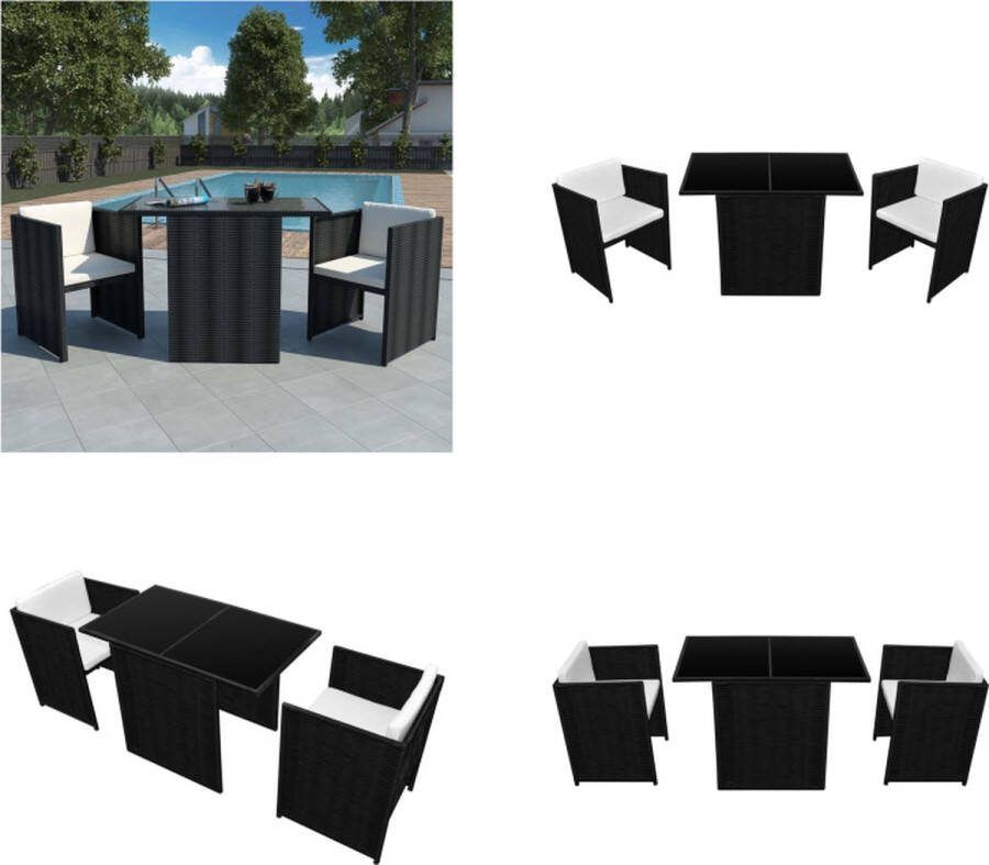 VidaXL -3-delige-Bistroset-met-kussens-poly-rattan-zwart Eettafel Met Stoelen Voor In De Tuin Eettafels Met Stoelen Voor In De Tuin Tuinmeubilair Tuintafel En Stoelen
