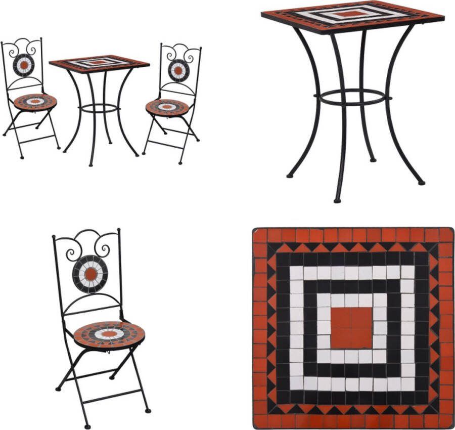 VidaXL 3-delige Bistroset mozaïek keramische tegel terracotta en wit Mozaïek Bistroset Mozaïek Bistrosets Stoel Stoelen
