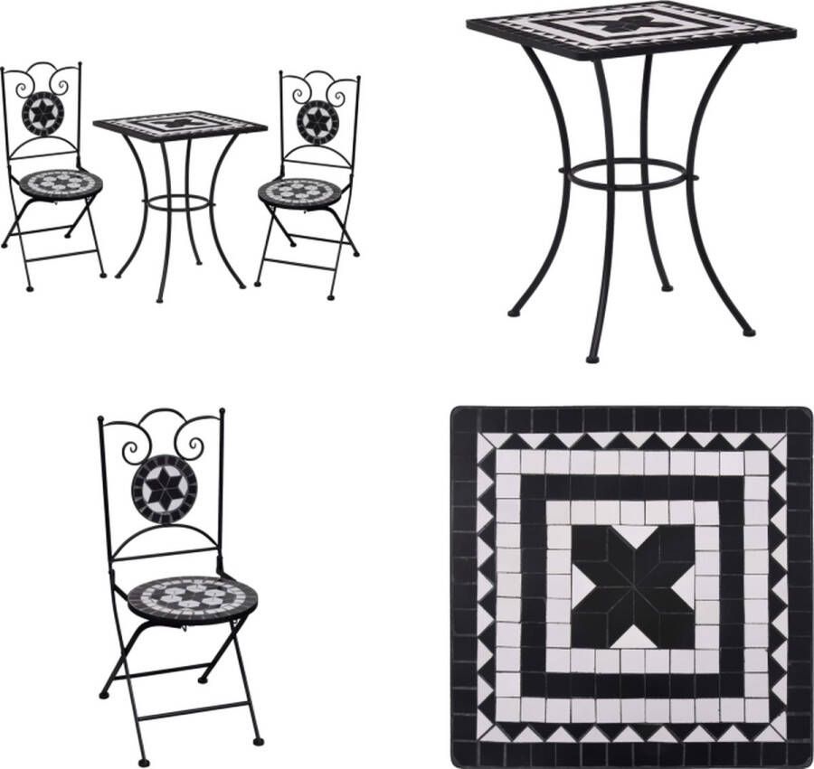 VidaXL 3-delige Bistroset mozaïek keramische tegel zwart en wit Mozaïek Bistroset Mozaïek Bistrosets Stoel Stoelen