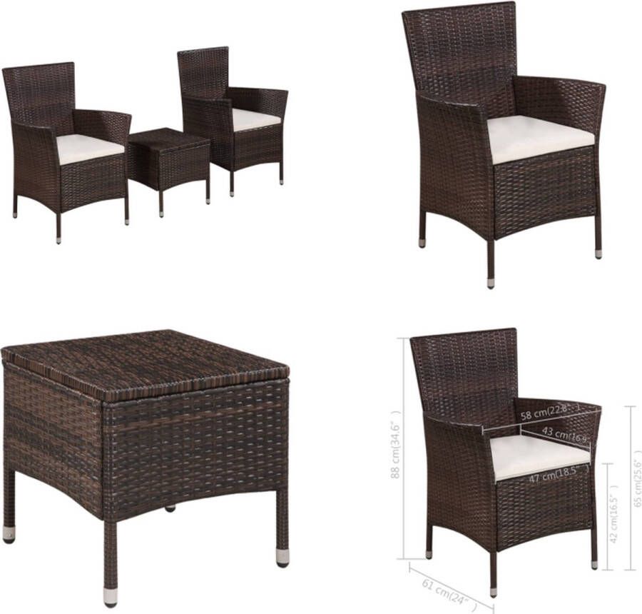 VidaXL 3-delige Bistroset poly rattan bruin Bistroset Bistrosets Bistro Set Bistro Sets