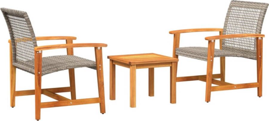 VidaXL 3-delige Bistroset poly rattan en acaciahout grijs