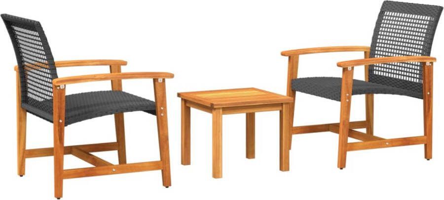 VidaXL 3-delige Bistroset poly rattan en acaciahout zwart