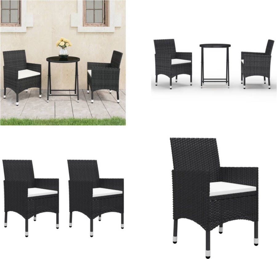 VidaXL 3-delige Bistroset poly rattan en gehard glas zwart Bistroset Bistrosets Balkonset Balkonsets
