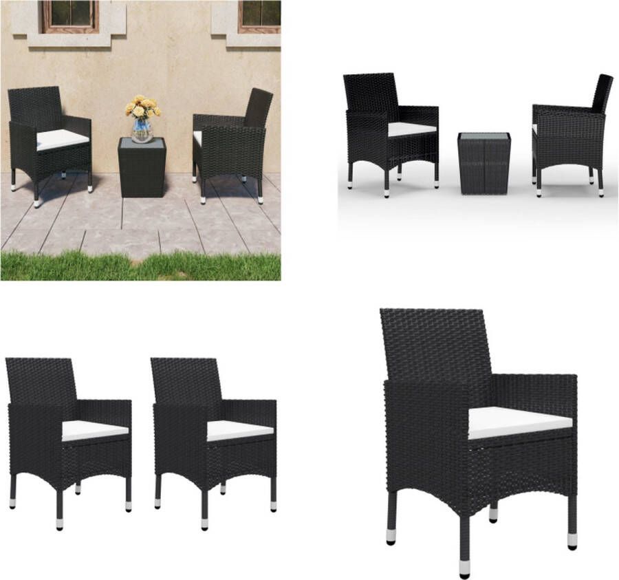 VidaXL 3-delige Bistroset poly rattan en gehard glas zwart Bistroset Bistrosets Tuinset Tuinsets