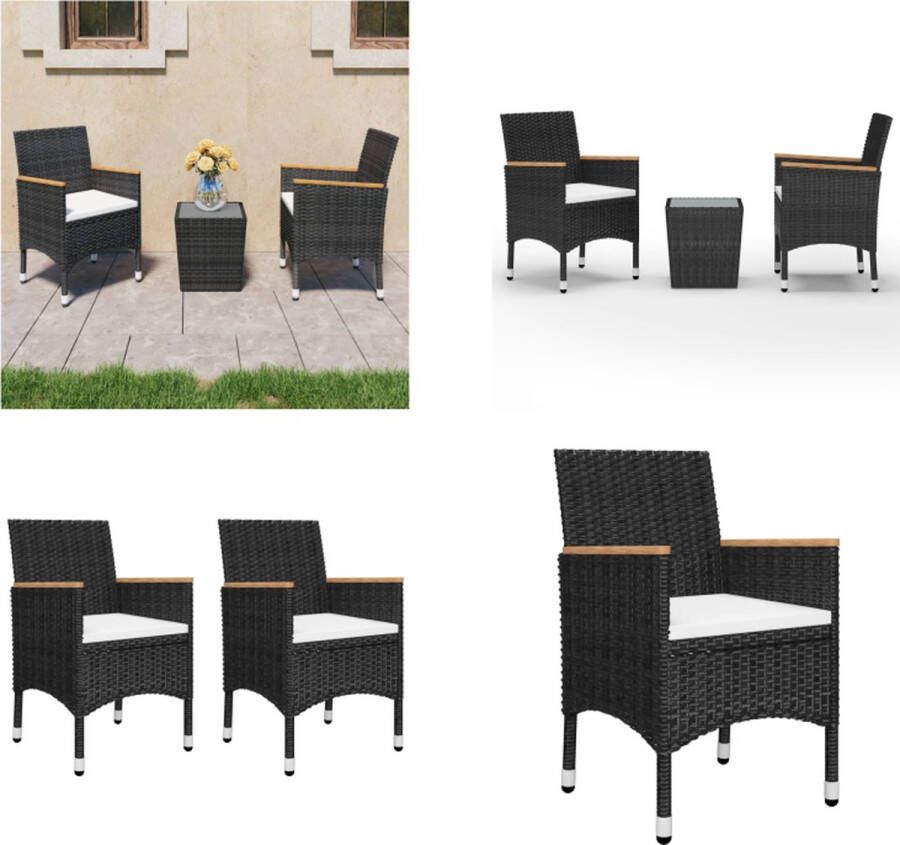 VidaXL 3-delige Bistroset poly rattan en gehard glas zwart Bistroset Bistrosets Tuinset Tuinsets