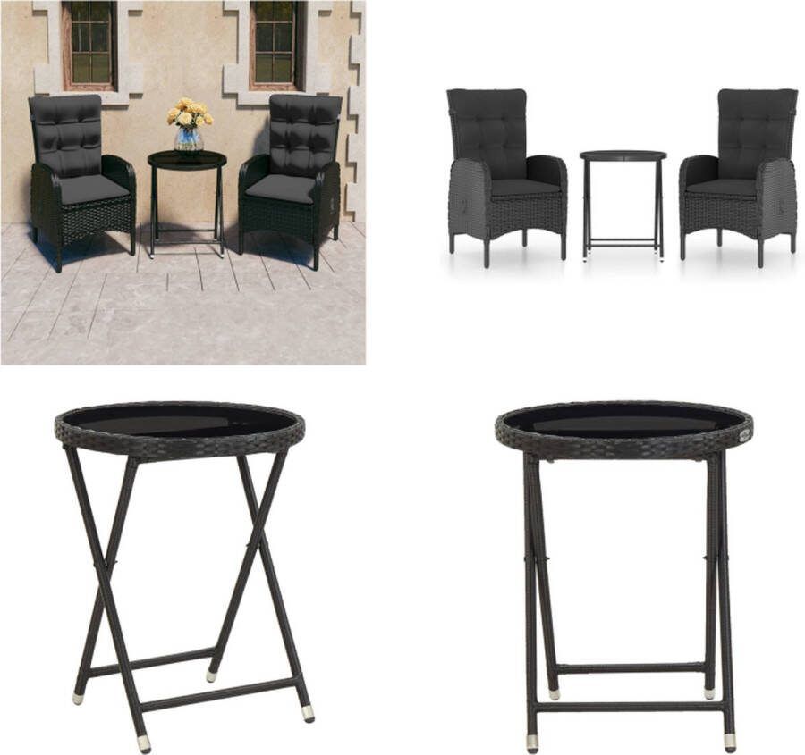 VidaXL 3-delige Bistroset poly rattan en glas zwart Bistroset Bistrosets Tuinset Tuinsets