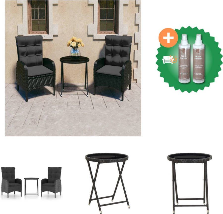 VidaXL Tuinset Klaptafel 60 x 75 cm Armstoel 58 x 63 x 108 cm Zwart Tuinset Inclusief Onderhoudsset