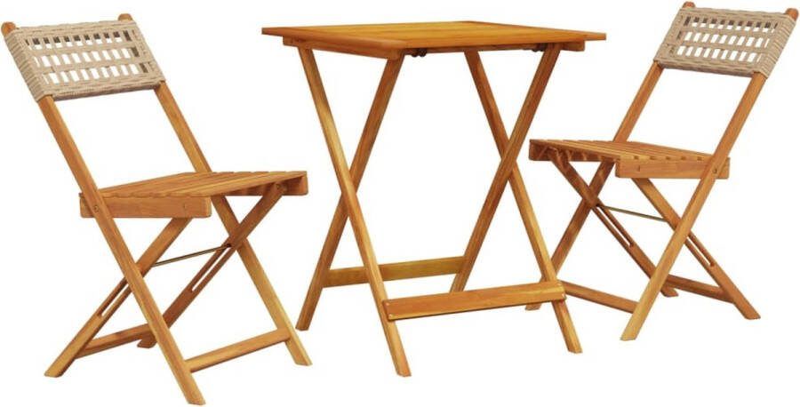 VidaXL 3-delige Bistroset poly rattan en massief hout beige