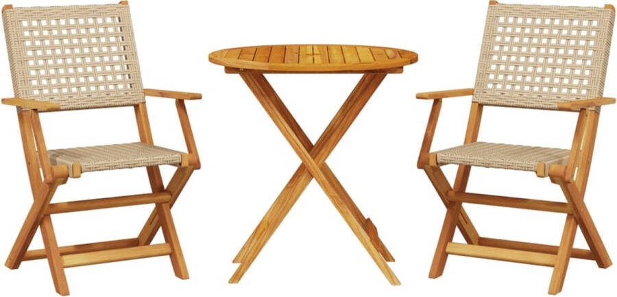 VidaXL 3-delige Bistroset poly rattan en massief hout beige