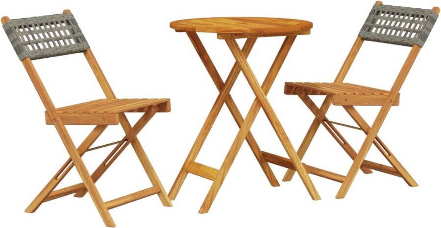 VidaXL 3-delige Bistroset poly rattan en massief hout grijs