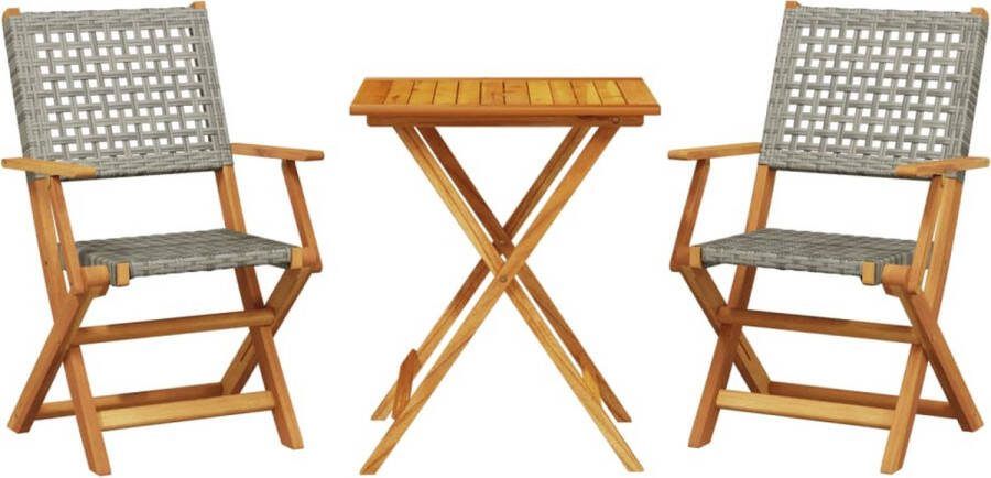VidaXL 3-delige Bistroset poly rattan en massief hout grijs