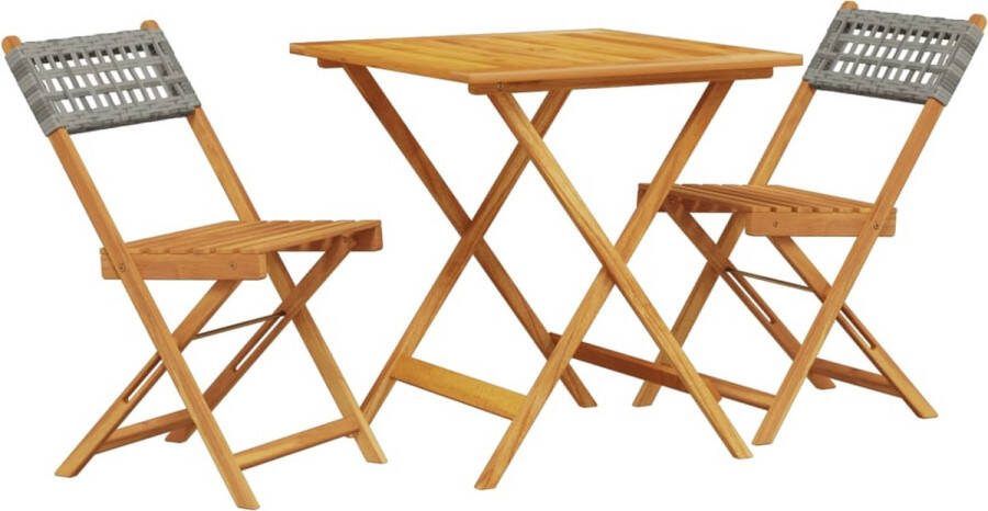 VidaXL 3-delige Bistroset poly rattan en massief hout grijs