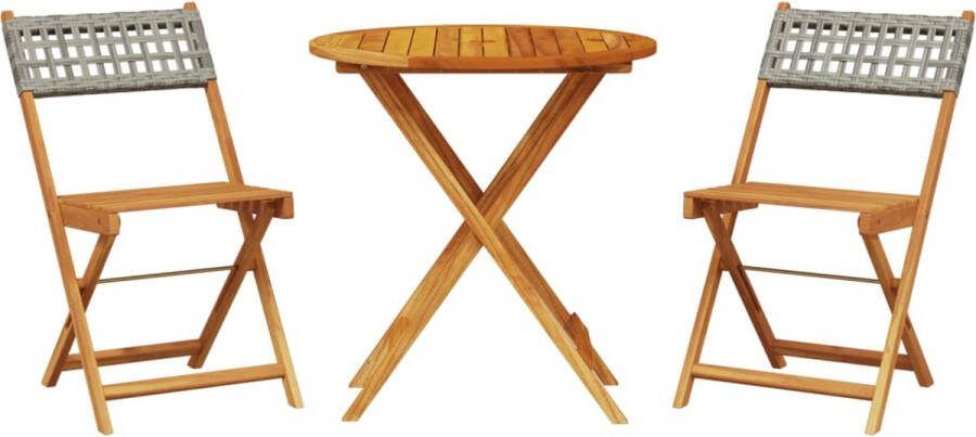 VidaXL 3-delige Bistroset poly rattan en massief hout grijs