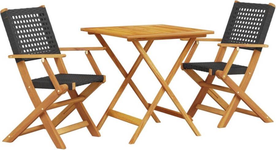 VidaXL 3-delige Bistroset poly rattan en massief hout zwart