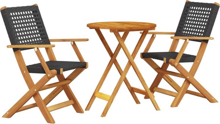 VidaXL 3-delige Bistroset poly rattan en massief hout zwart