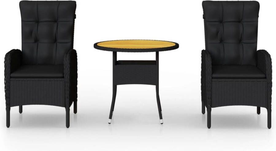 VidaXL -3-delige-Bistroset-poly-rattan-zwart