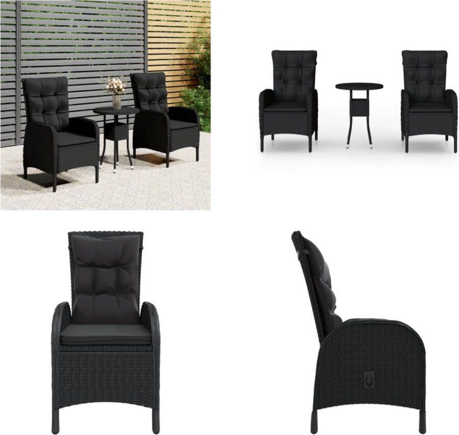 VidaXL 3-delige Bistroset poly rattan zwart Bistro Set Bistro Sets Bistroset Tuinset