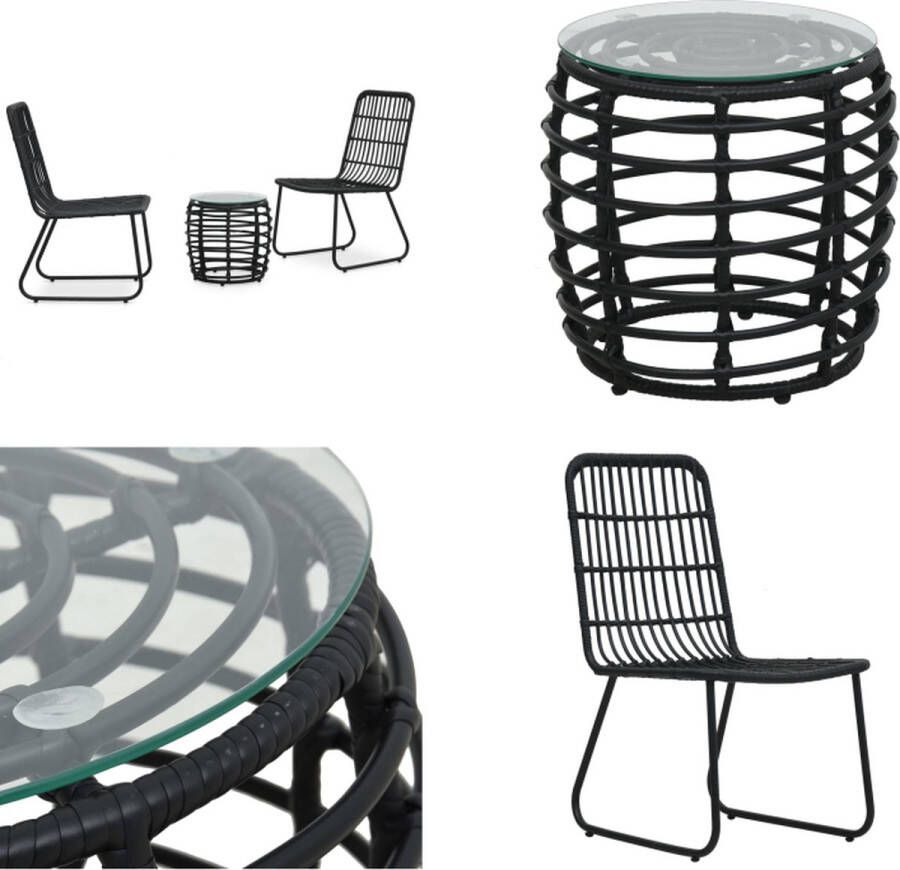 VidaXL 3-delige Bistroset poly rattan zwart Bistroset Bistrosets Balkonset Balkonsets