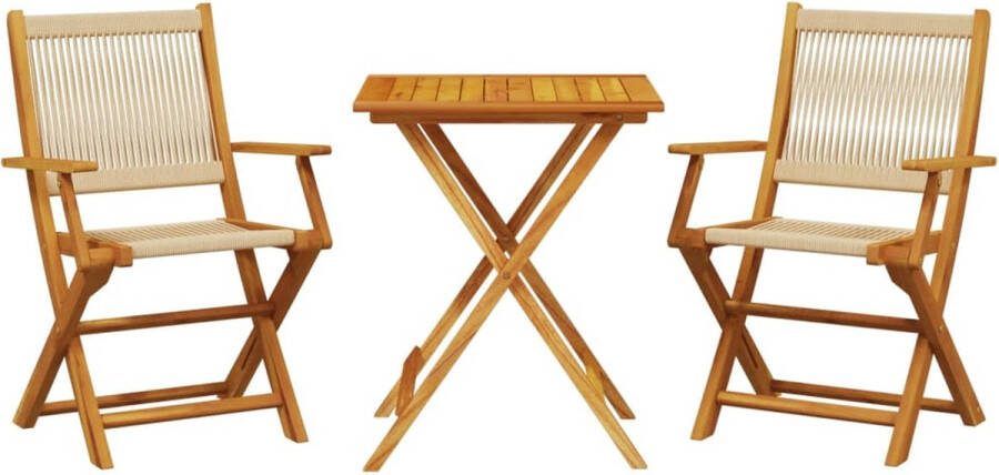 VidaXL 3-delige Bistroset polypropeen en massief hout beige