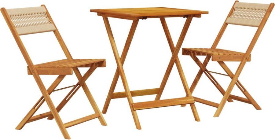 VidaXL 3-delige Bistroset polypropeen en massief hout beige