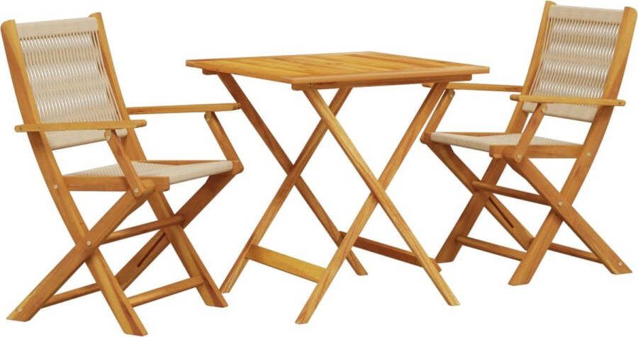 VidaXL 3-delige Bistroset polypropeen en massief hout beige