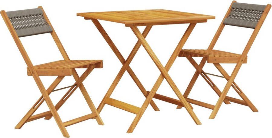 VidaXL 3-delige Bistroset polypropeen en massief hout grijs