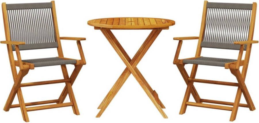 VidaXL 3-delige Bistroset polypropeen en massief hout grijs